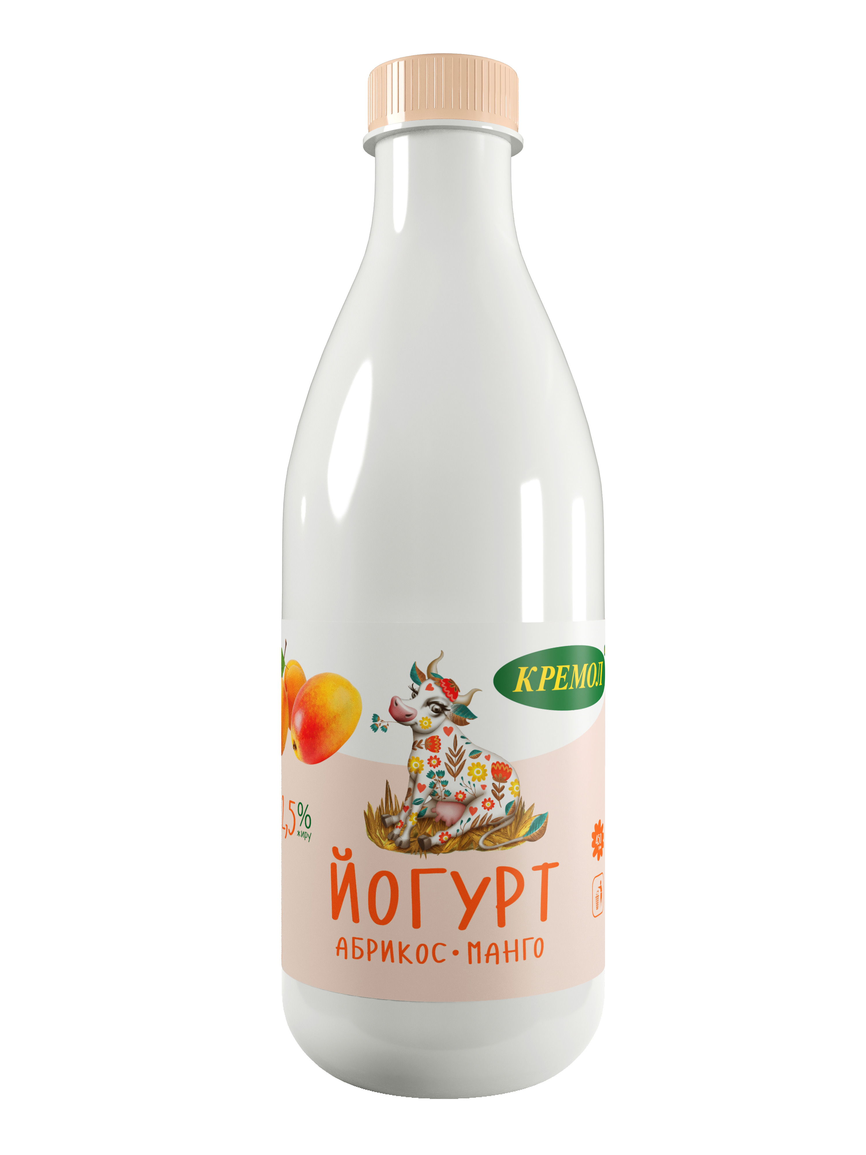 Йогурт жирний 2,5% жиру з наповнювачем фруктовим «Абрикос-Манго» ТМ «КРЕМОЛ»